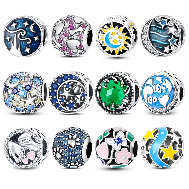 100% Authentic Silver-Plated Blue Eagle Wings Round Charms Beads Fit Original Pandora Bracelet DIY Jewelry Gifts For Women