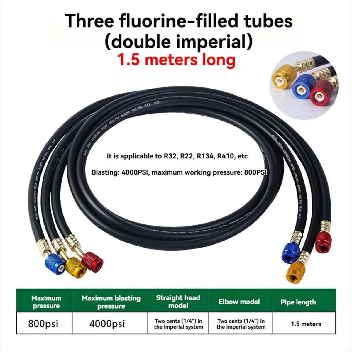DT56 Air Conditioning Refrigerant Hose HVAC Manifolds Hose 4.92 Feet for R134A R410A R22 R502