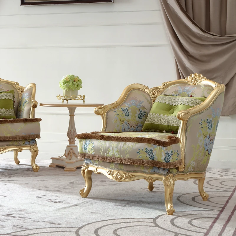 

!@Embroidery Craftwork Luxury Classic Accent Single Chair Living Room Furniture Wood Accent Chairs With Arms