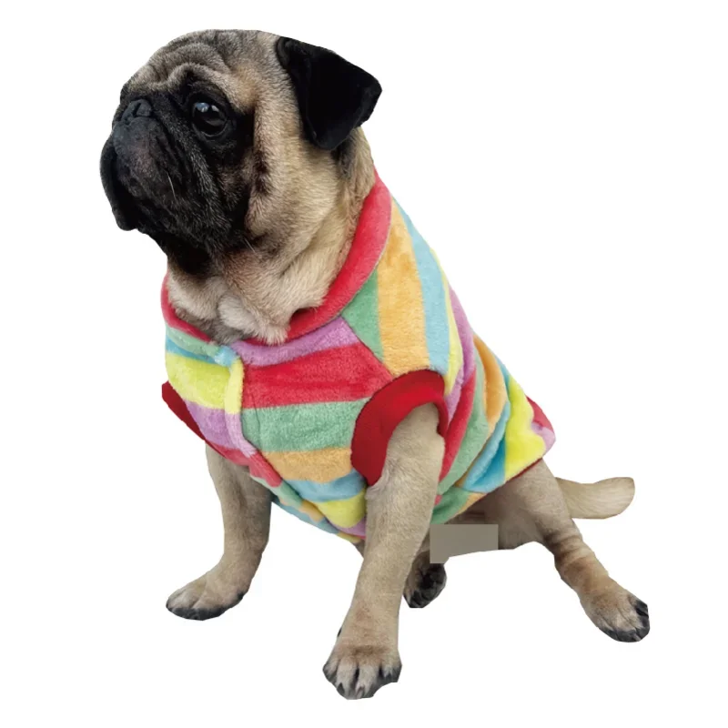 

*Pugo French Dou Striped Clothes Pet Dog Autumn and Winter Clothing Rainbow Clothes Striped Blue and White