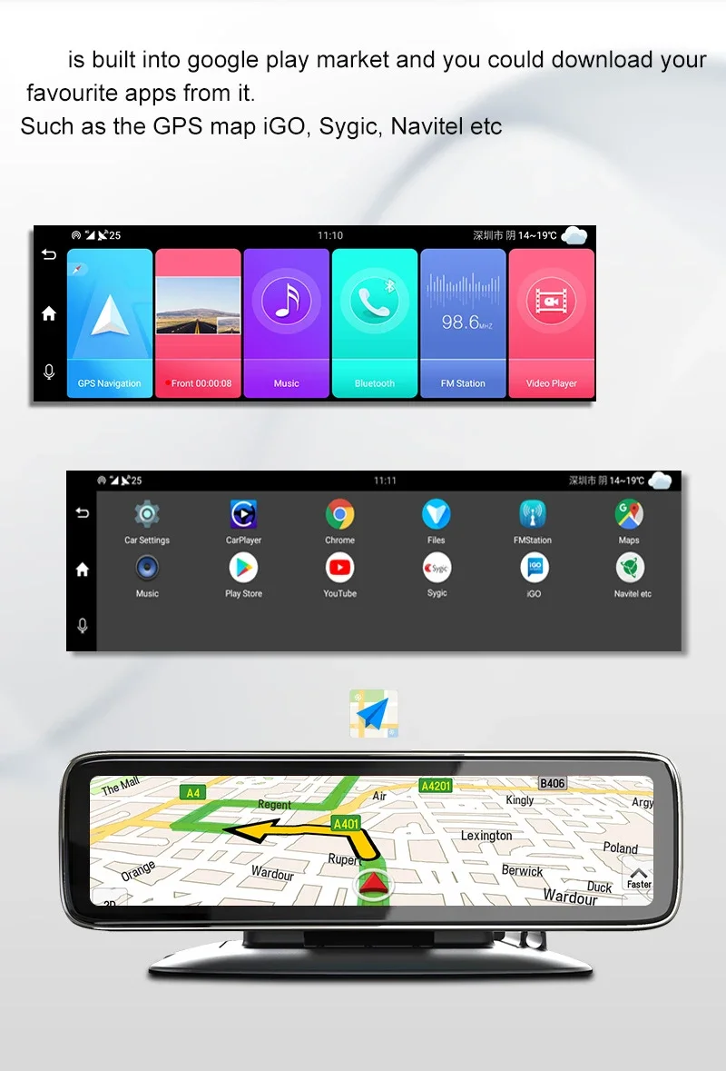 جديد 12 بوصة أربعة مسجلات تدفق الوسائط 4G مسجل قيادة كامل الشاشة الذكية مرآة الرؤية الخلفية أندرويد الملاحة