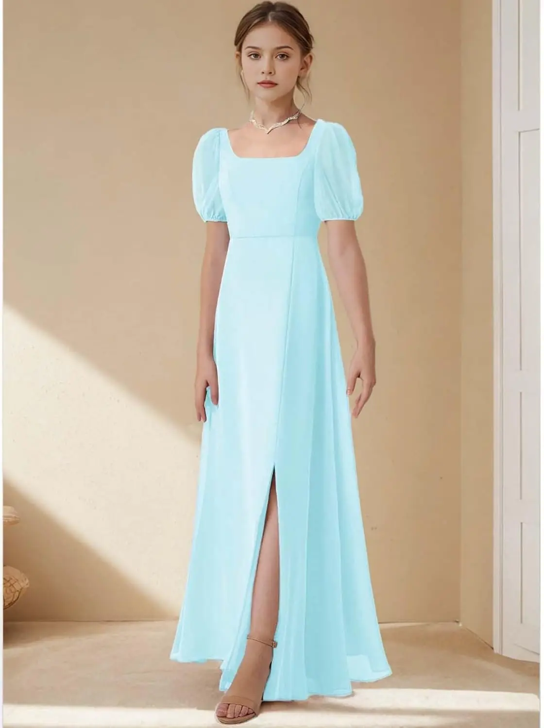 여아용 A라인 주니어 신부 들러리 드레스 시폰 반팔 특별 행사 웨딩 파티 드레스(6-16세용)