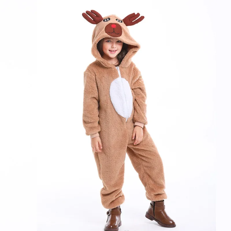 Kinder Weihnachten Rentier Kostüm braun Hirsch Stram pler Plüsch Cartoon Tier Overall Pyjama