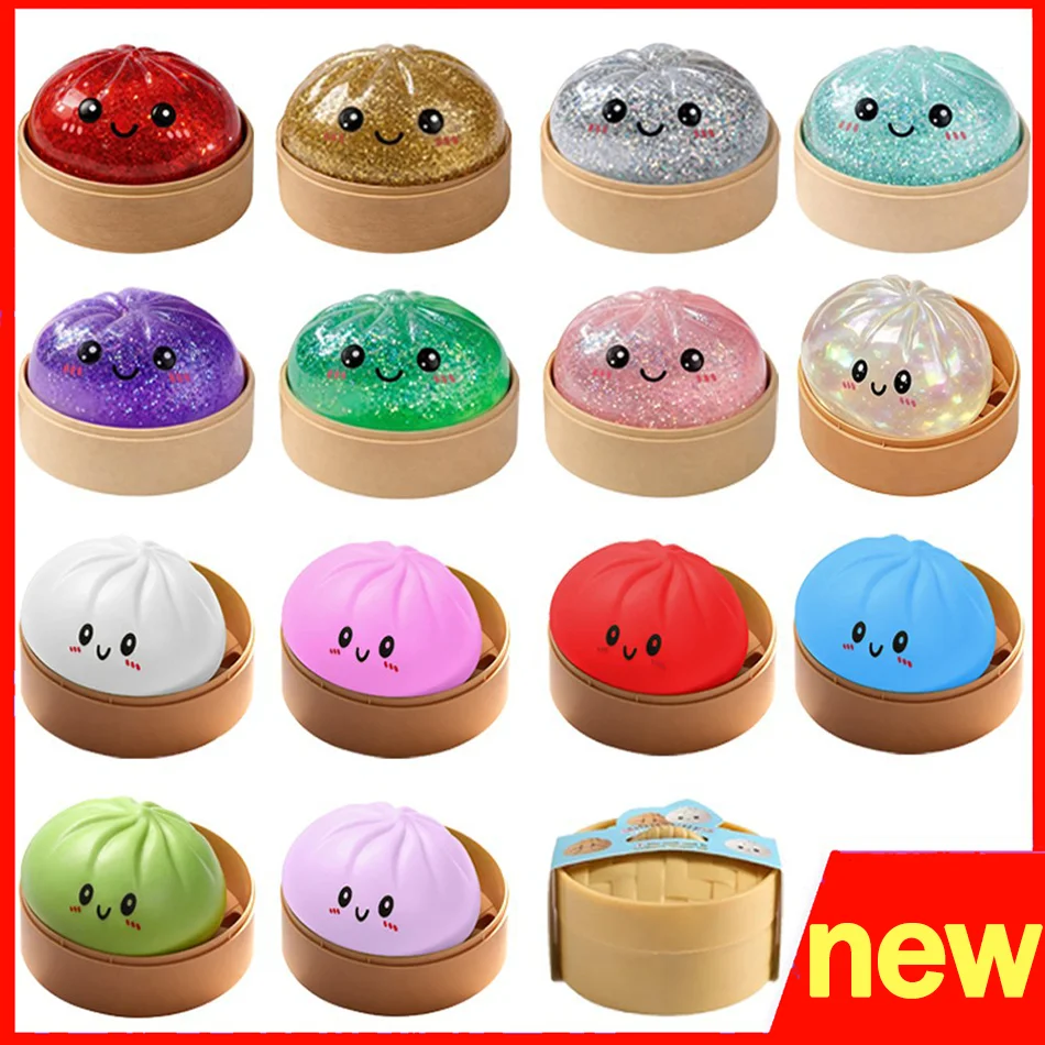Pelota Antiestrés Sensorial de Simulación de Comida, Juguete Sensorial de Fidget con Forma de Dumpling Colorido, Bolas de Masilla para Apretar con Cara Sonriente, Regalo