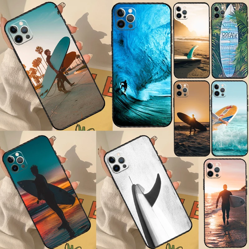 Surf Surfboard Case For iPhone 11 12 13 14 15 16 Pro Max Cover For iPhone 13 12 Mini XR X XS Max Plus