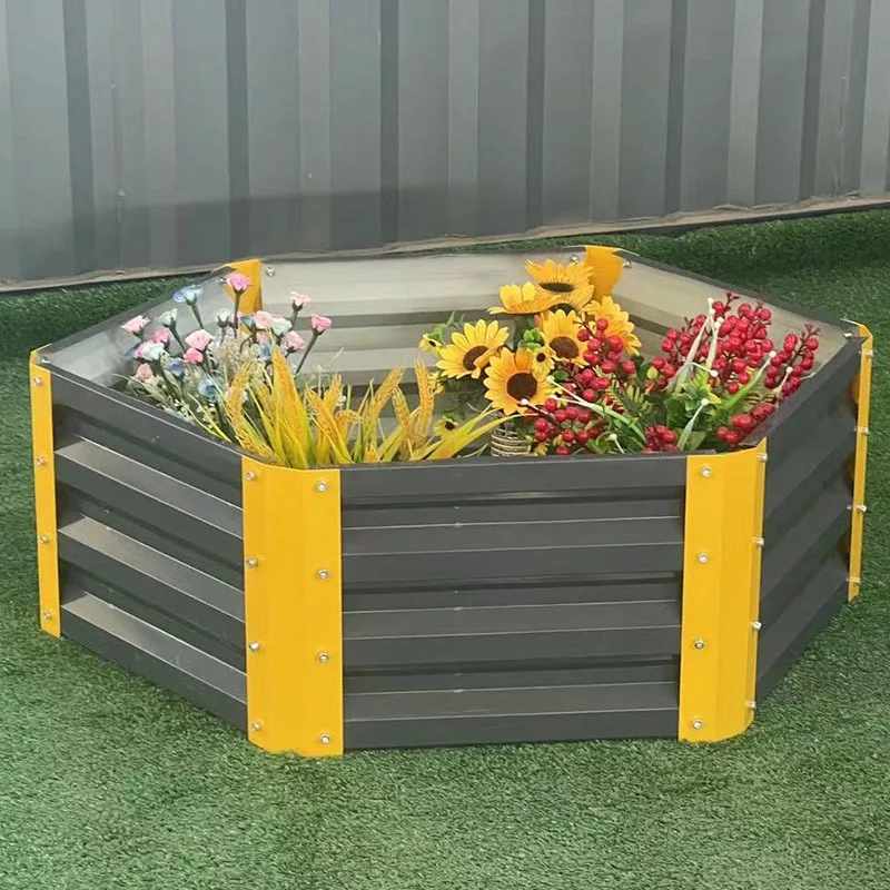 Verzinktes Bett für den Außenbereich, sechseckiges Blumenbeet, Blumentopf, Balkon, Gemüse, Blumenbeet, Pflanzkiste