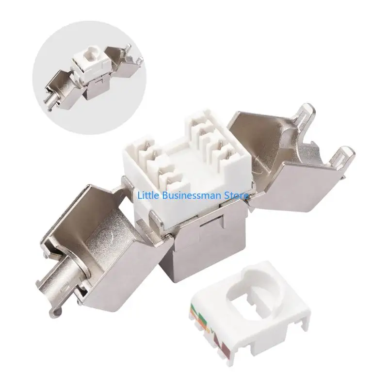 RJ45 Female Wire Termination Coupler with Metal Housing for Ethernet Outlet Mounting and Organized Cable Layout M76A