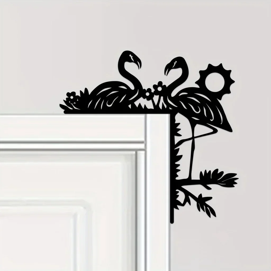 Flamingo Silhouette Home Decorative Wall Stickers Door Corner Decoration Door Frame Corner Decoration Metal Wall Hanging Decor