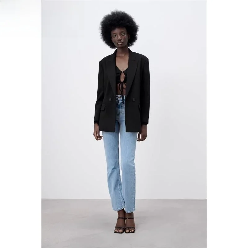 

Black Double-Breasted Loose Fit Suit Jacket for Women Versatile Autumn Winter New Arrival Fashion Style Casual Scene Polyeste...