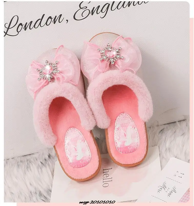 Frozen Children\'s Slippers Elsa Shoes Princess Warm Children Winter Lovely Disney Shoes Little Girls Soft Bottom Home Shoes Flat