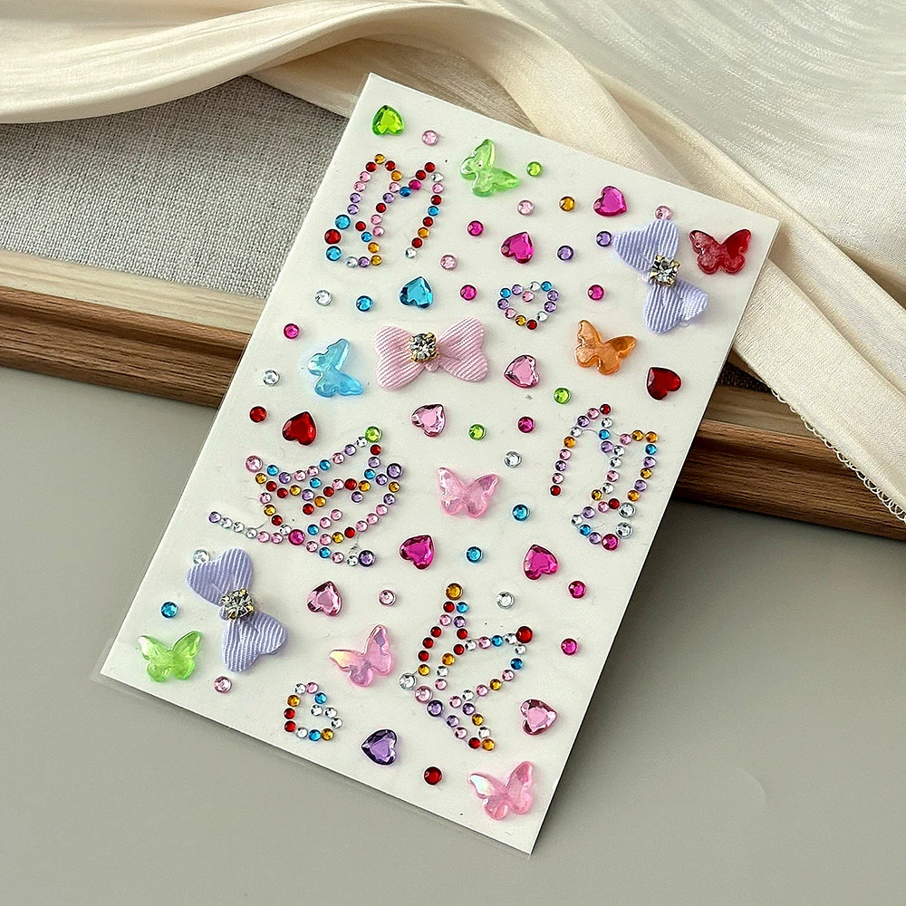 3D Cute Pink Diamond Butterfly Heart Face Stickers Self-adhesive Bow Butterfly Face Body Rhinestones Party & Festival Makeup #4W view 5
