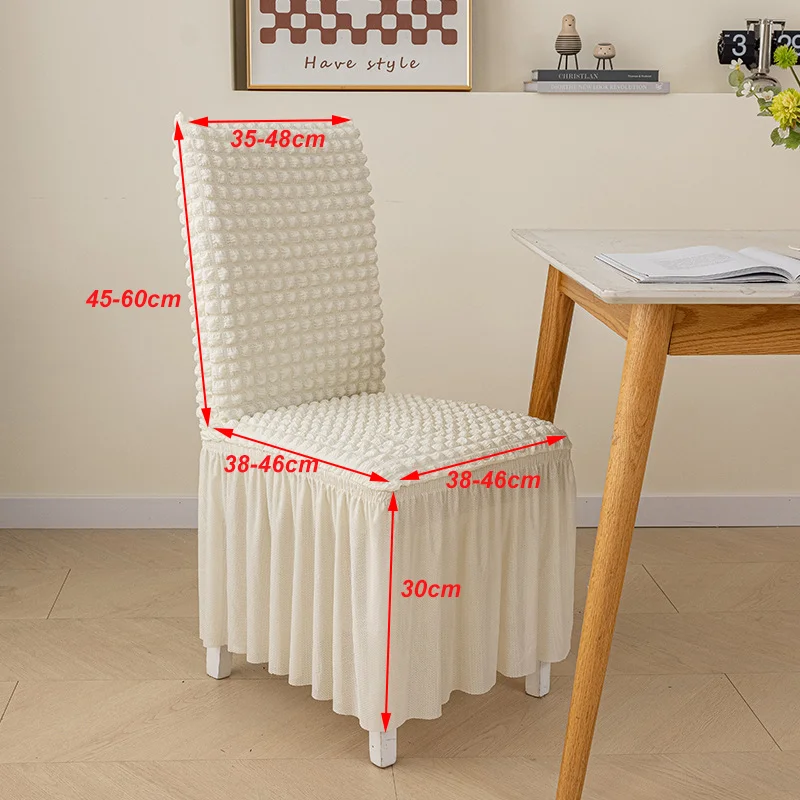 Thick Seersucker Chair Cover with Lace Skirt Universal All-Inclusive Elastic Dining Chair Slipcover 2Pcs French Solid Home Decor