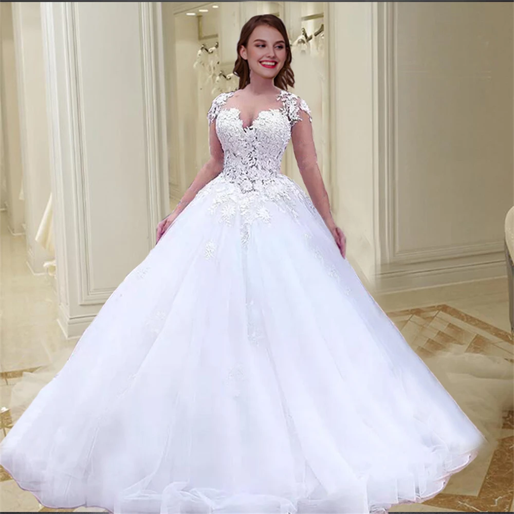 ZJ9116 Customized Ball Gown Weddding Dresse Cap Sleeve Tulle Lace Appliques Crystal 2024 New Design Formal Elegant Bridal Gowns