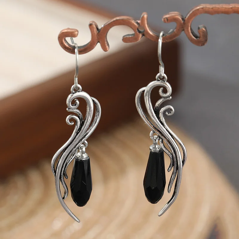 Vintage Black Synthetic Zirconia Irregular Silvery Drop Earrings Women Elegant Temperament Banquet Festival Jewelry Accessories