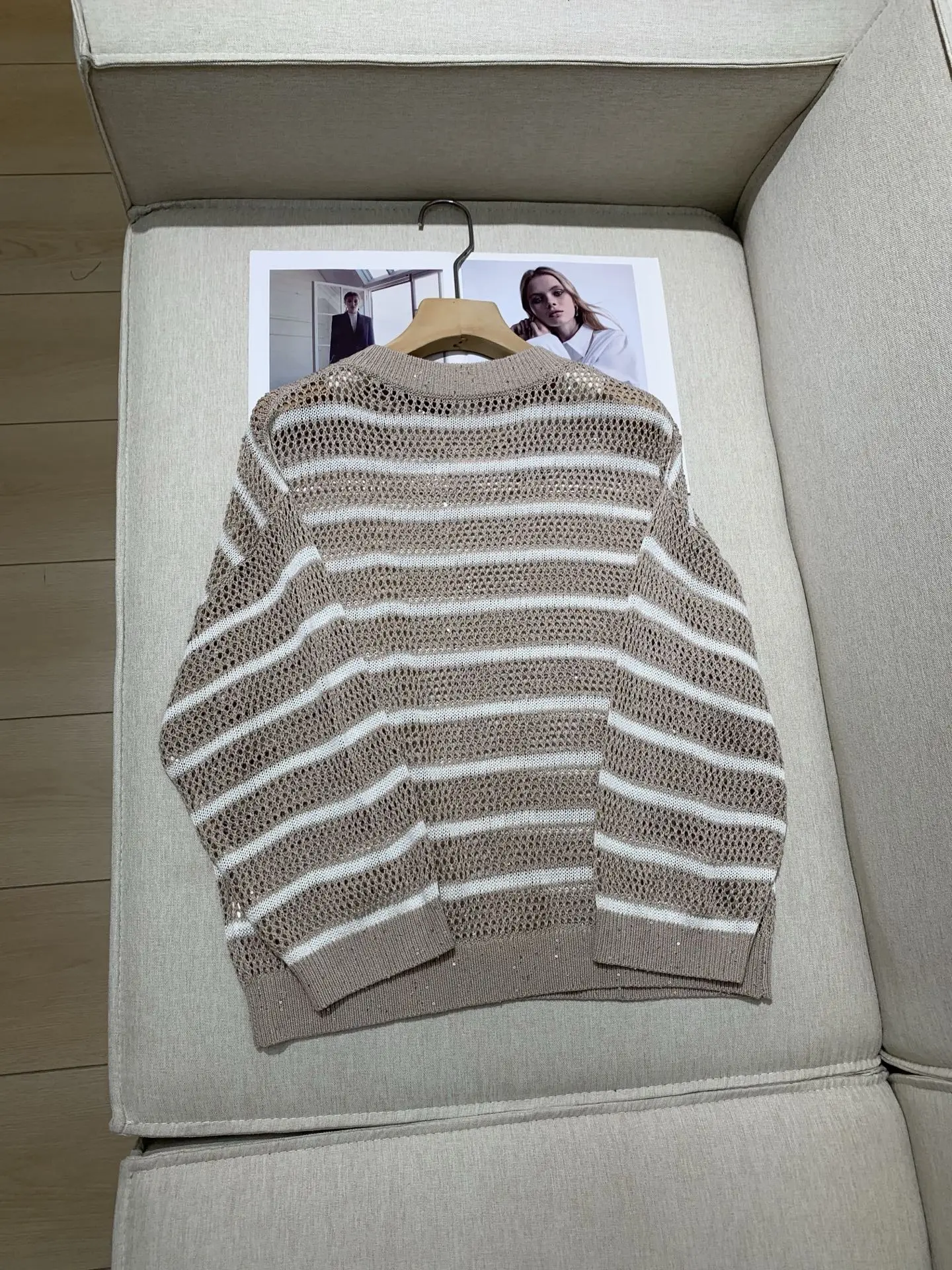 New High Quality Spring And Summer Fashion Sequin Linen Striped Long Sleeves For Women