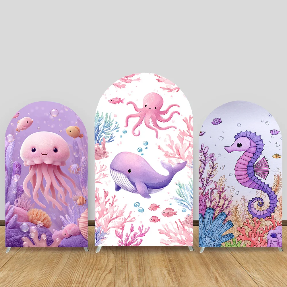 

Mermaid Princess Arch Backdrop Cover Under The Water Girls Newborn Birthday Party Baby Shower Turtle Shell Background