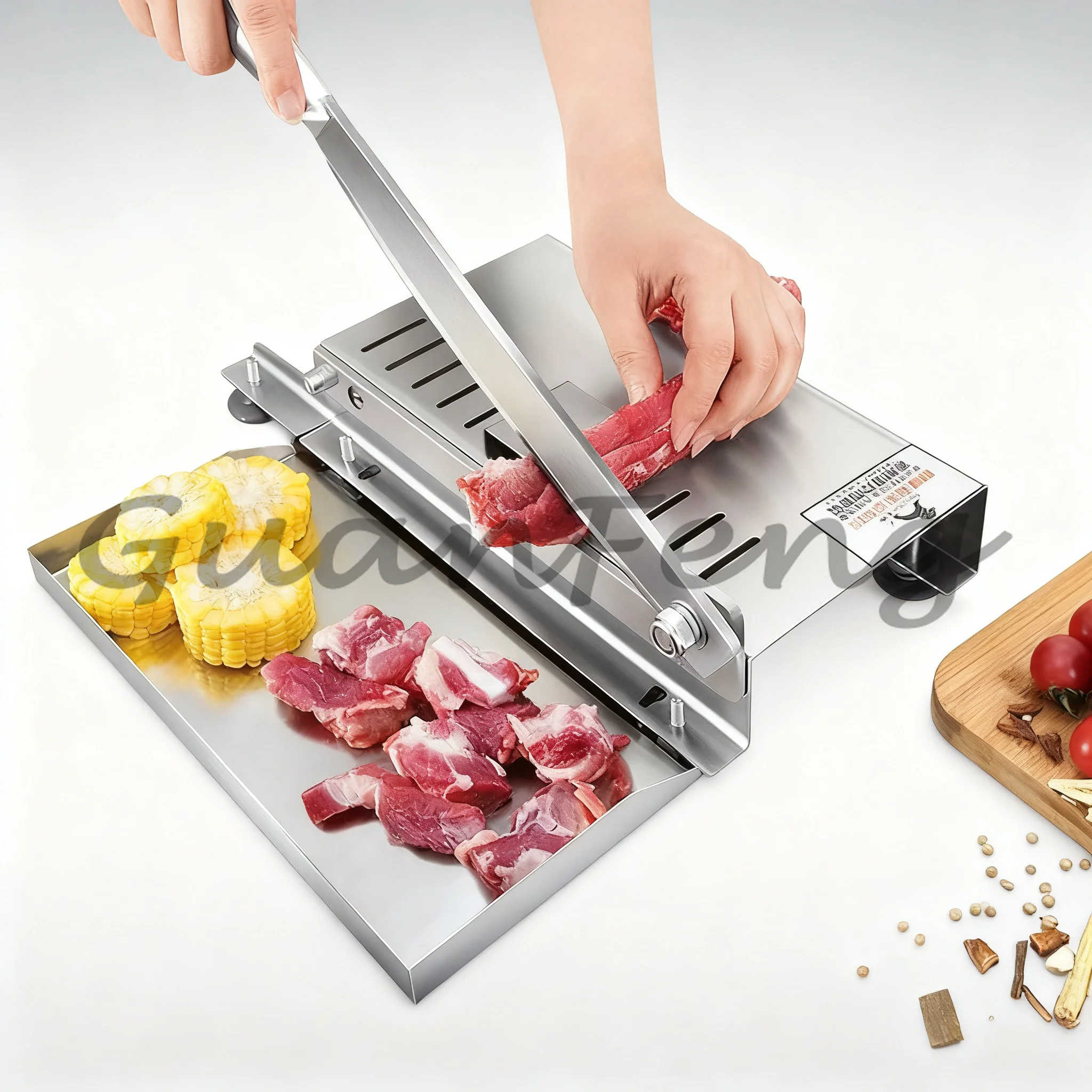 Stainless Steel Manual Meat Slicer, Commercial Multifunctional Lamb Slicer with Storage Tray