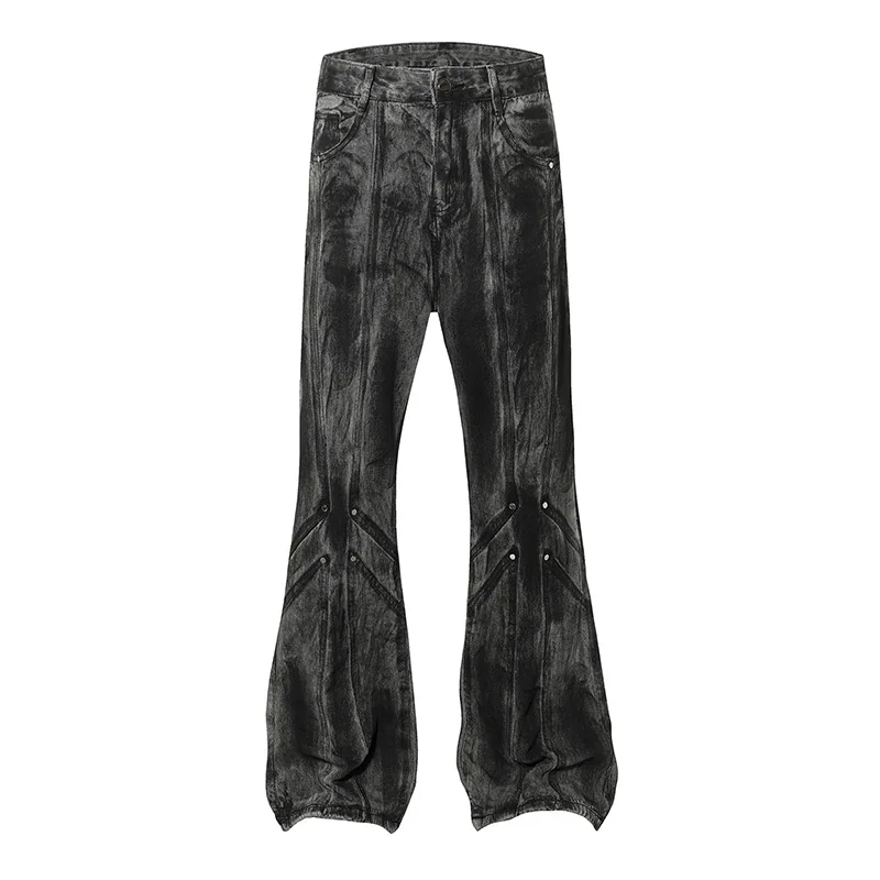 

Hi Street Washed Black Jeans Pants Hip Hop Streetwear Patchwork Denim Trousers For Male