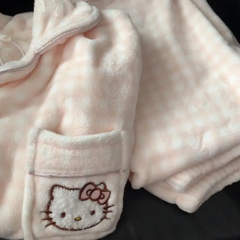 

Cartoon Winter Kt Pajamas Women Two Piece Set Fleece Thick Plush Sleepwear Loungewear Homewear Cute Outfit Sanrio New Kawaii