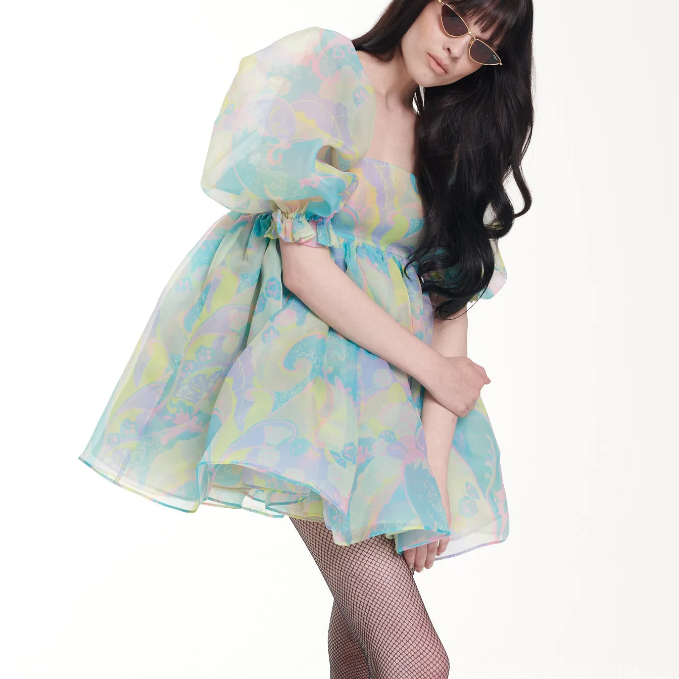 Nuevo Vestido de estilo veraniego, falda Floral de pastel dulce, falda hinchada estampada, Vestido de malla, Vestido de verano 2025, Vestido de mujer