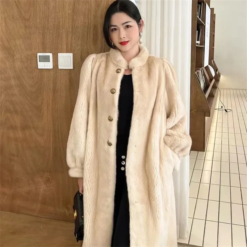 2023 New Danish Fur Coat Women\'s Foreign Style Stand Collar Mink Velvet Overcoat High End Temperament Thick Warm Long Fur Jacket