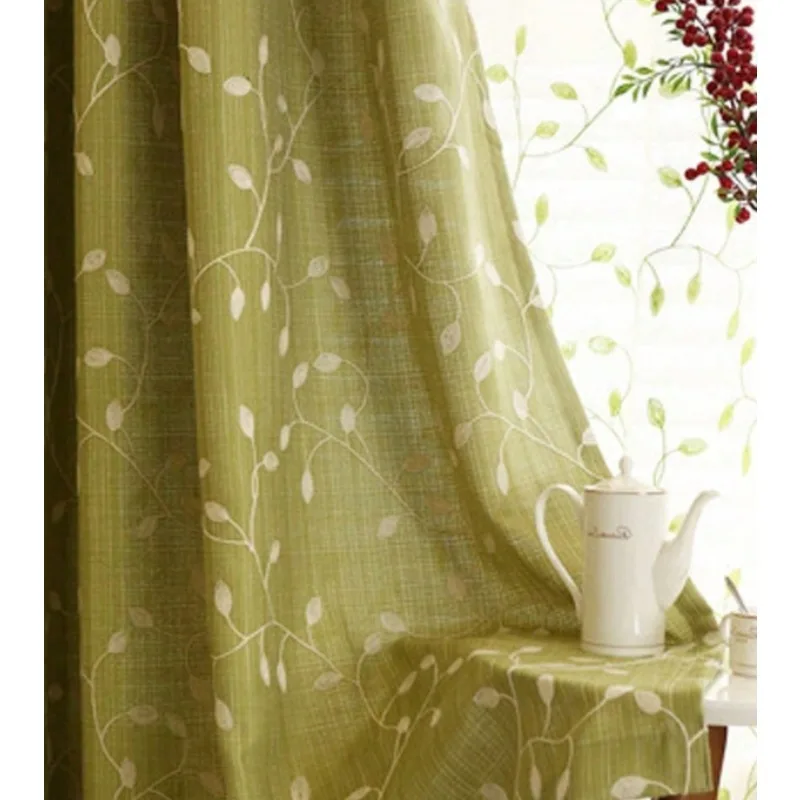 Fresh Korean Cotton and Linen Feel Embroidered Pastoral Blackout Curtains Living Room Bedroom Balcony Curtains
