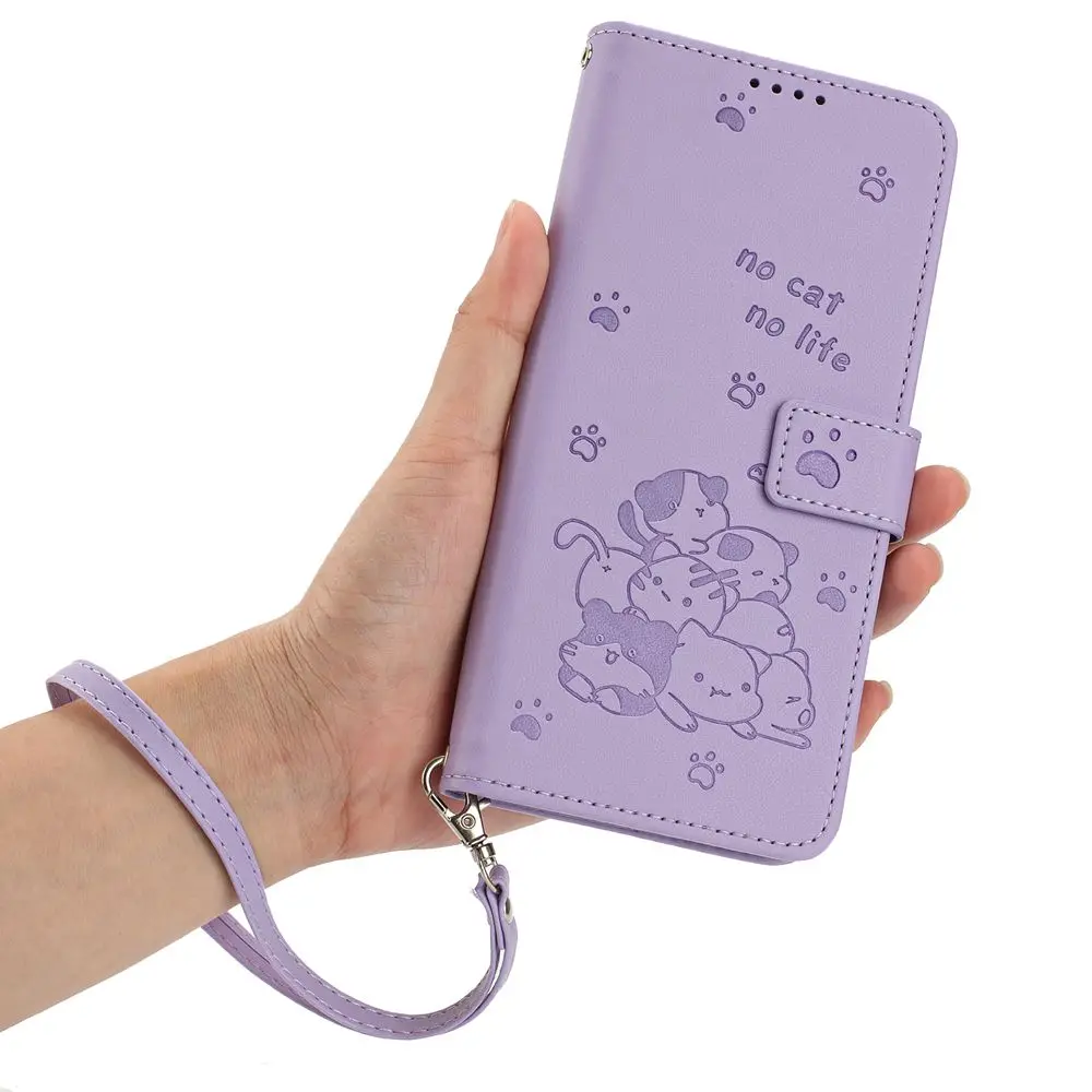 Strap Leather Phone Case for Funda Samsung Galaxy S25 S24 Ultra S23 FE S22 S21 Plus 5G S10 S8 S9  Cases 3D Cat Wallet Flip Cover