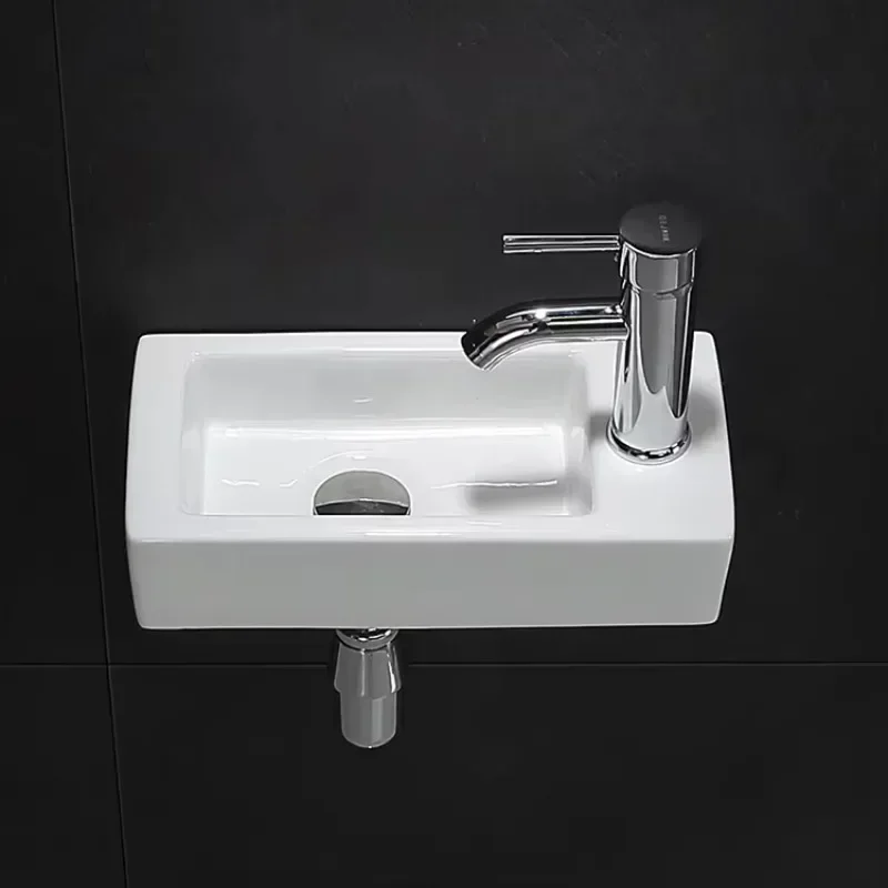 Wastafel kamar mandi permukaan padat putih ukuran kecil dipasang di dinding Mini wastafel kamar mandi kamar mandi dinding persegi panjang umum wastafel seni Wudu wastafel