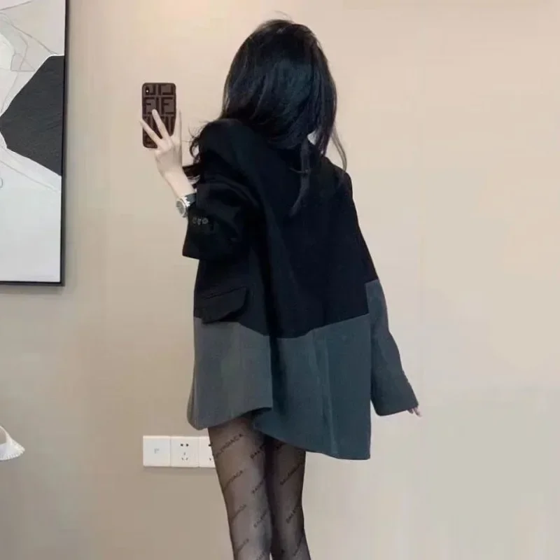 

Panelled Blazer for Women Autumn Spring Notched Korean Design Streetwear Harajuku Temper Fashion Outerwear Chic Loose Slim Ins