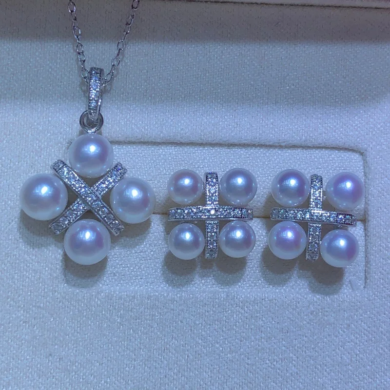 S925 Sterling Silver Pendant Earrings Mountings Findings Base Jewelry Set Mounts Settings Parts for 4-6mm Pearls Beads