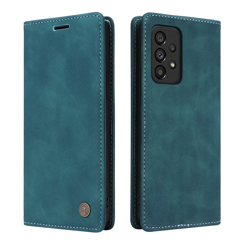 Retro Matte Luxury Flip Wallet Case For Samsung Galaxy A14 4G A23 A54 A34 A33 A13 Lite A73 5G A137 A04 Solid Colors Phone Cover