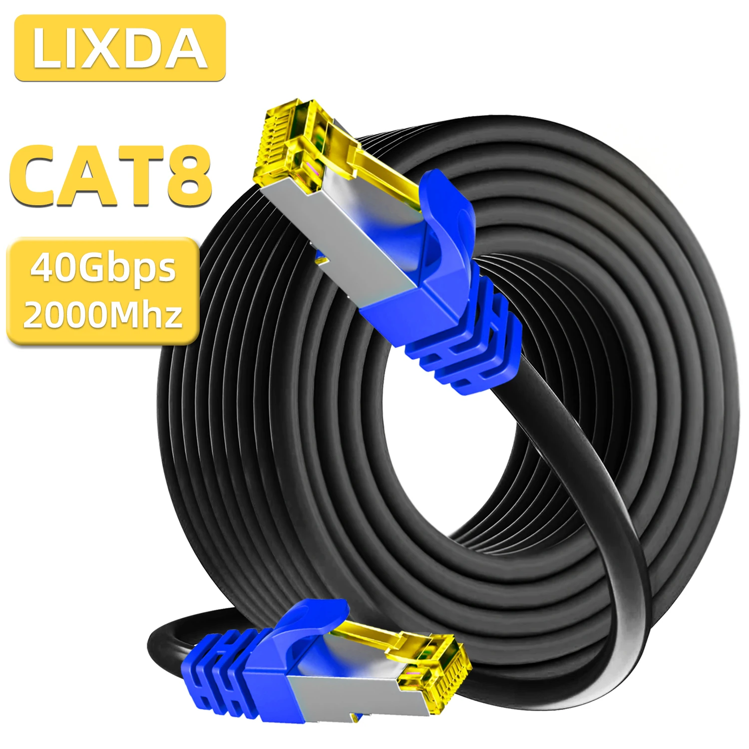 LIXDA Ethernet Cable CAT8 High Speed 40Gbps 2000Mhz Network Patch Lan Cord RJ45 Weatherproof for PS5 Laptops Rounter IPTV Cat 8