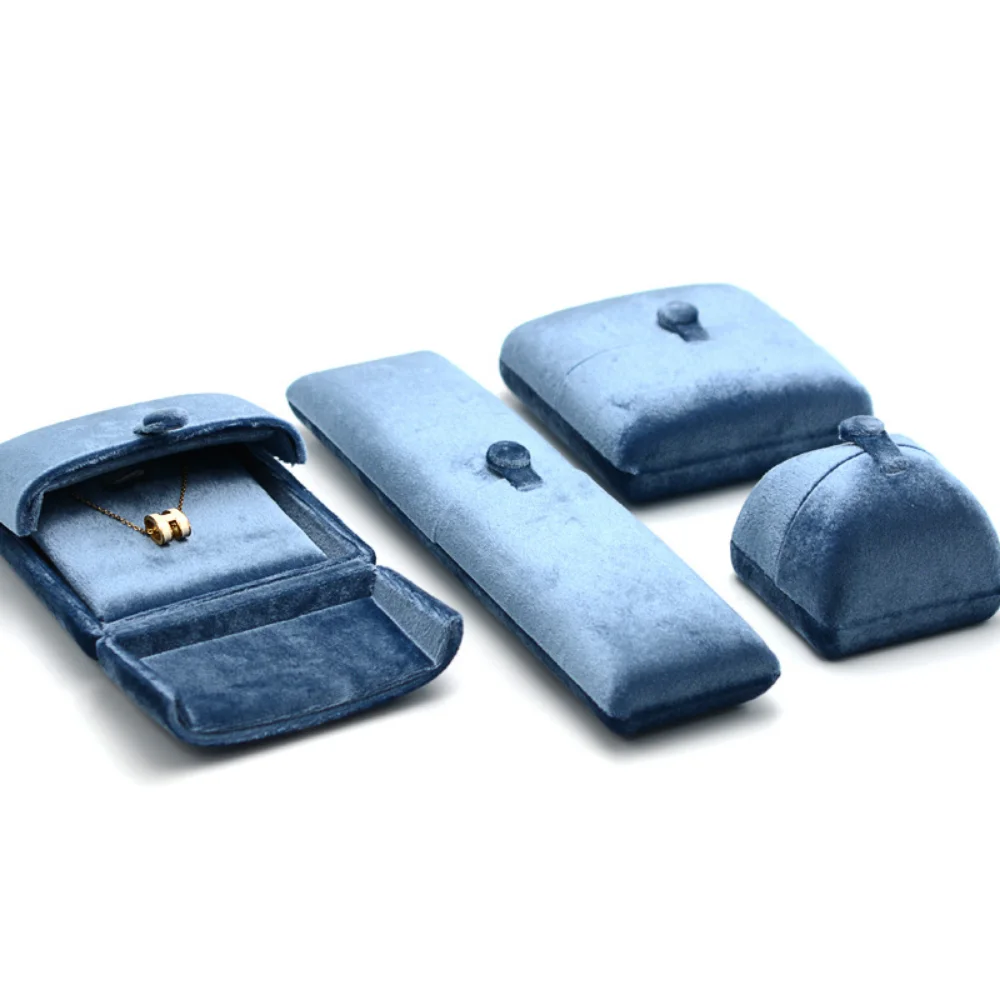 Double Opening Blue Velvet Jewelry Storage Box Necklace Ring Earrings Organizer Gift Box Solid Color Luxury Jewelry Box Joyero