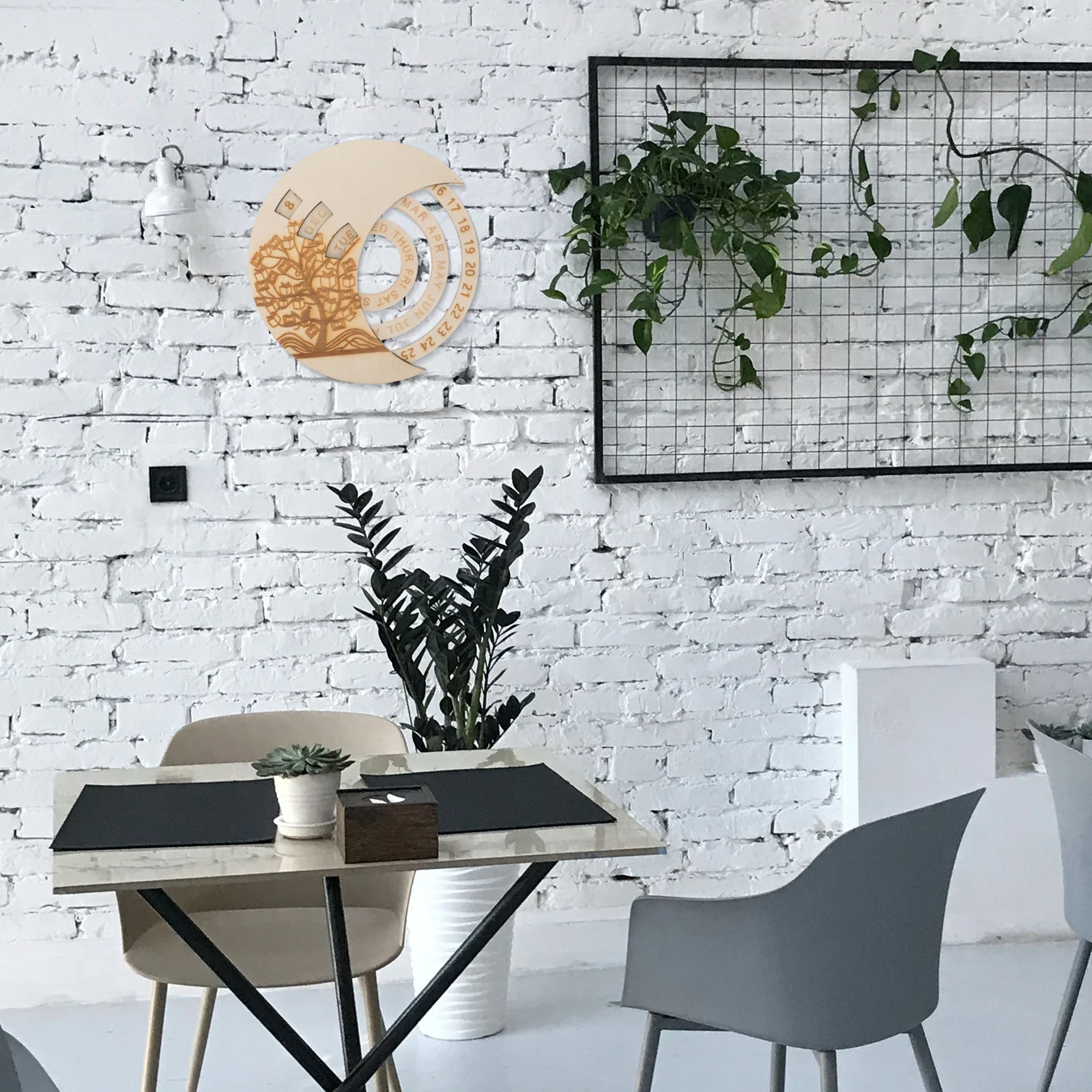 

Wooden Perpetual Calendar Hanging Decor Moon Design Wall Art Decorative Home Office Craft Snowflake Wall Decal