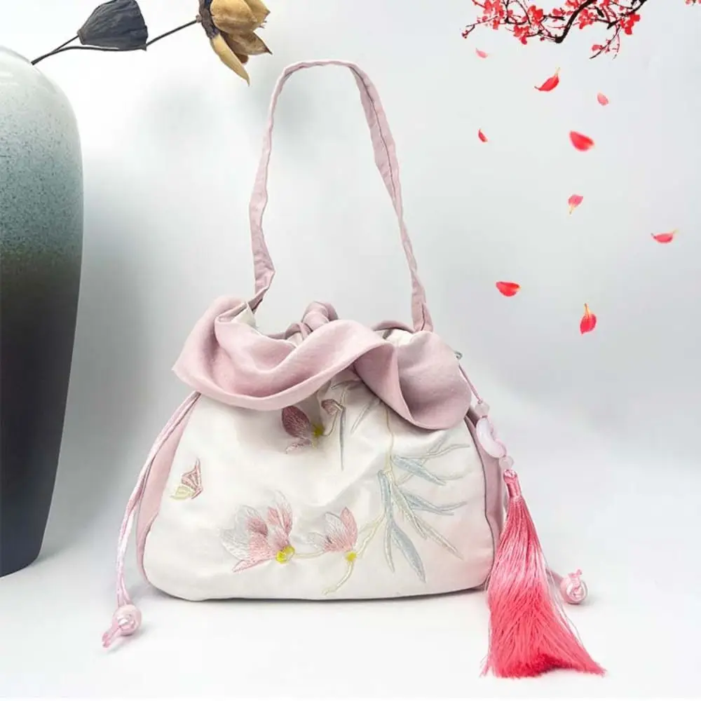 

New Chinese Style Flower Drawstring Bucket Bag Rabbit Floral Embroidery Crossbody Bag Handbag Coin Purse Small Messenger Bag