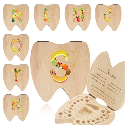 

Creative Wooden Kid Tooth Box Lost Teeth Saver Case Durable Keepsake For Admissible 20 Corresponding Tooth Fruit Letter Pattern