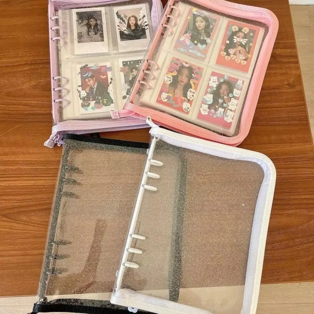 Sparkle Powder A5 Loose Leaf Binder Transparent Design Ring Binder Photo Card Collection Book Refillable Transparent Card Album