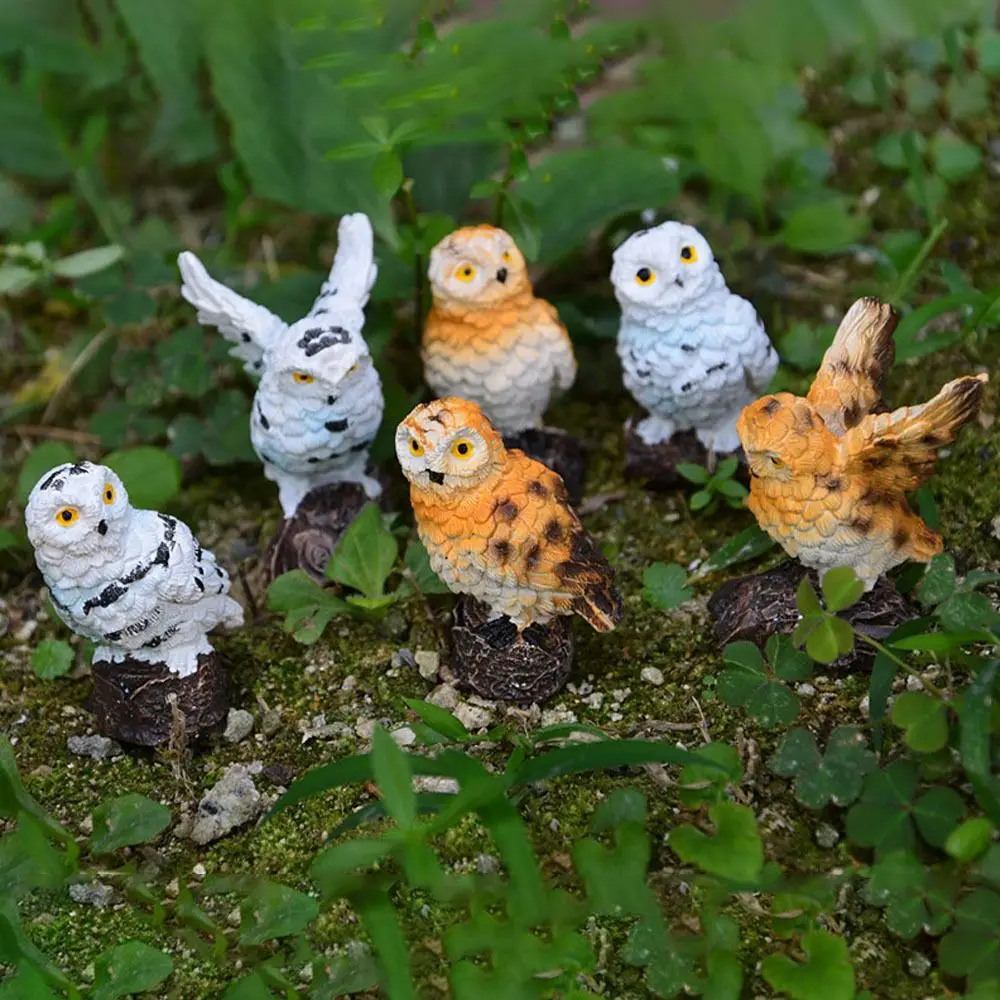 Gift Fairy Garden Mini Owl Figurine Resin Craft Simulation Birds Home Garden Desktop Ornament Mini Sculptures Decor