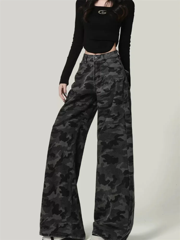 

Американские винтажные широкие брюки-карго с камуфляжным принтом для женщин, осенне-зимние, на флисовой подкладке, с высокой талией, свободные, облегающие, в уличном стиле