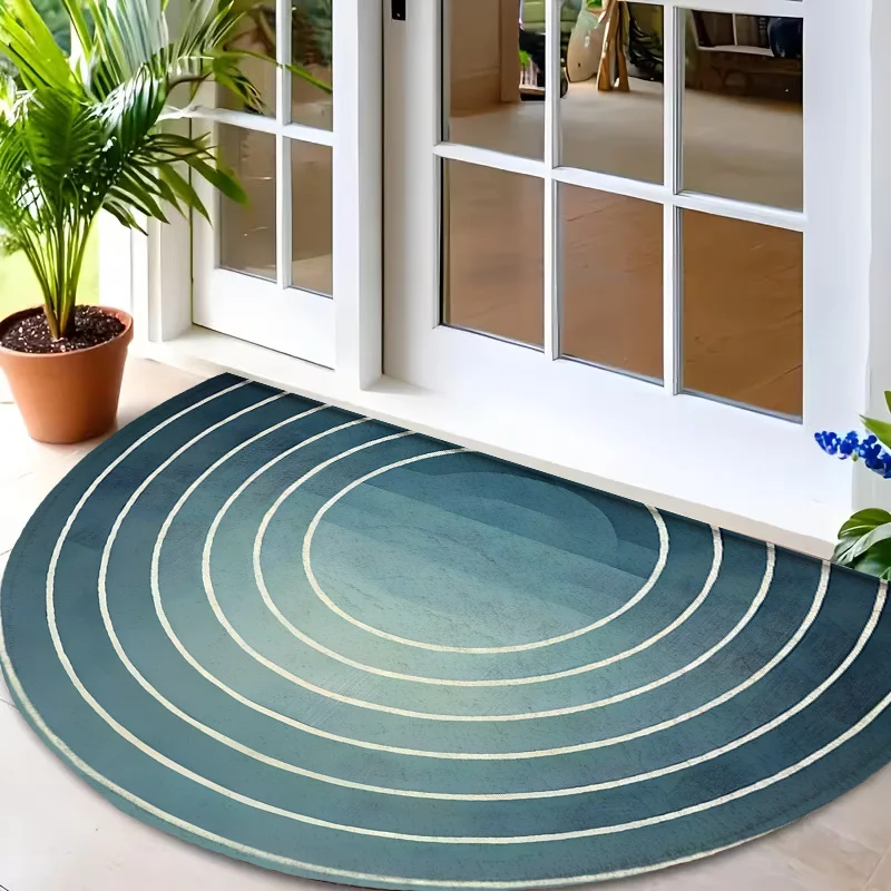 Minimalist Nordic Style Striped Spiral Wave Pattern Oval Floor Mat Commercial Entry Rug For Restaurant Supermarket Cafe