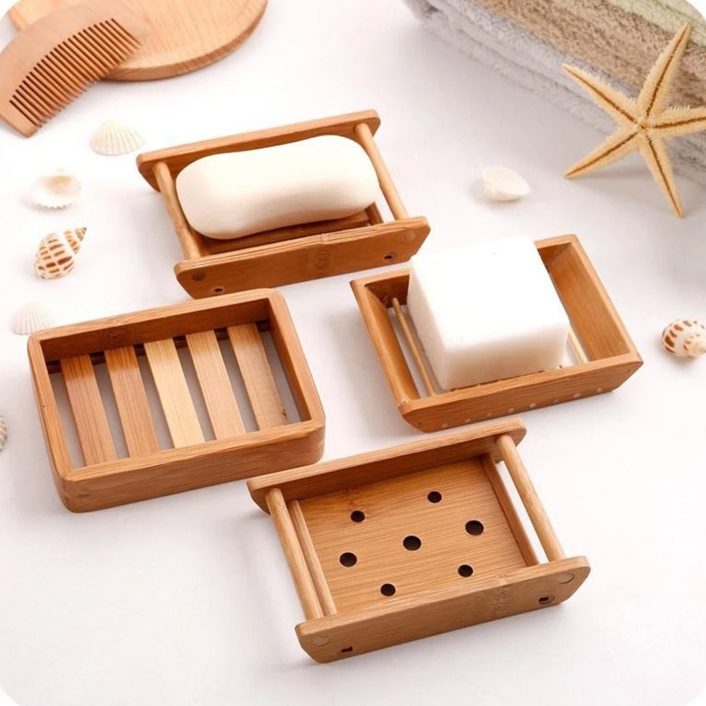 

2 Pcs Wooden Soap Tray Bathroom Holder Bamboo Container Dish Case Sturdy Draining Valet Household