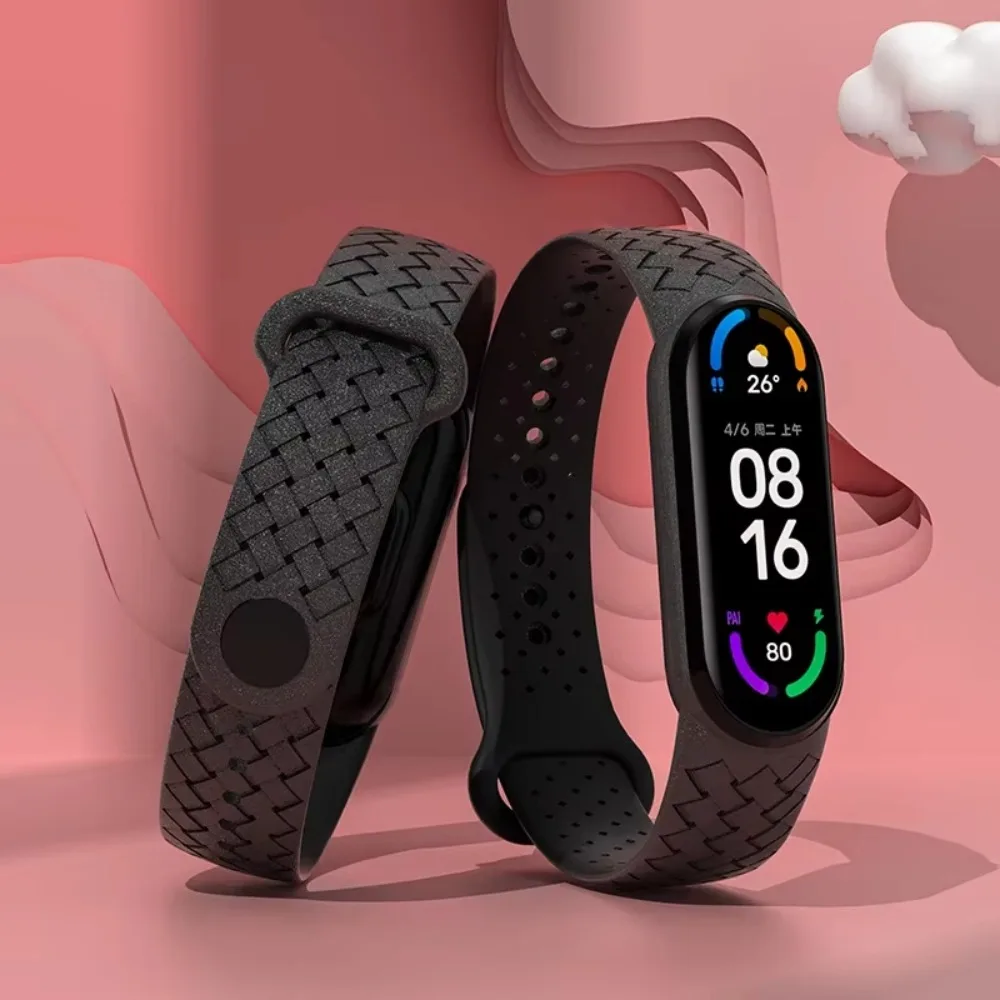 Woven Texture Silicone Strap Compatible For Xiaomi Mi Band 7~5 4 3 Hollow Breathable Replacement Smart Watch Wristband Bracelet