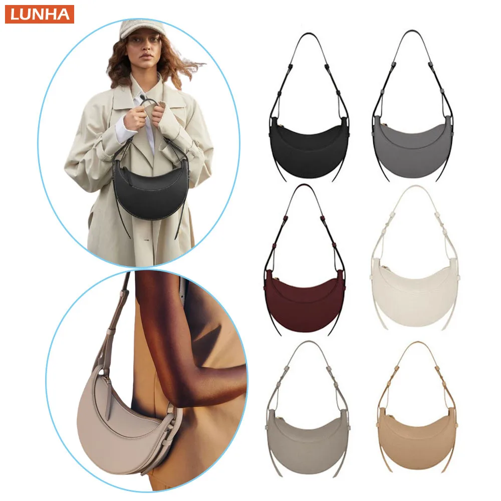 レディースレザー三日月型バッグ-ショルダーバッグ-サドルバッグ-クロスボディバッグ-フランス高級デザイナースタイル-脇の下バッグ