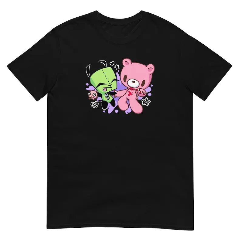 Emo Bear and Doggy T-shirt | scenecore cartoon y2k early 2000s mall goth alt scene randomcore webcore punk grunge anime furry