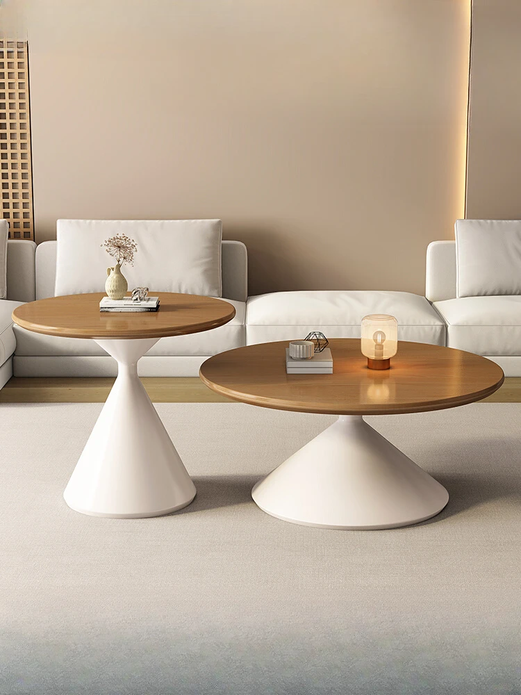 Cream Style Coffee Table, Solid Wood Living Room Home Simple Modern New Round Small Table, Coffee Table, Reception Table