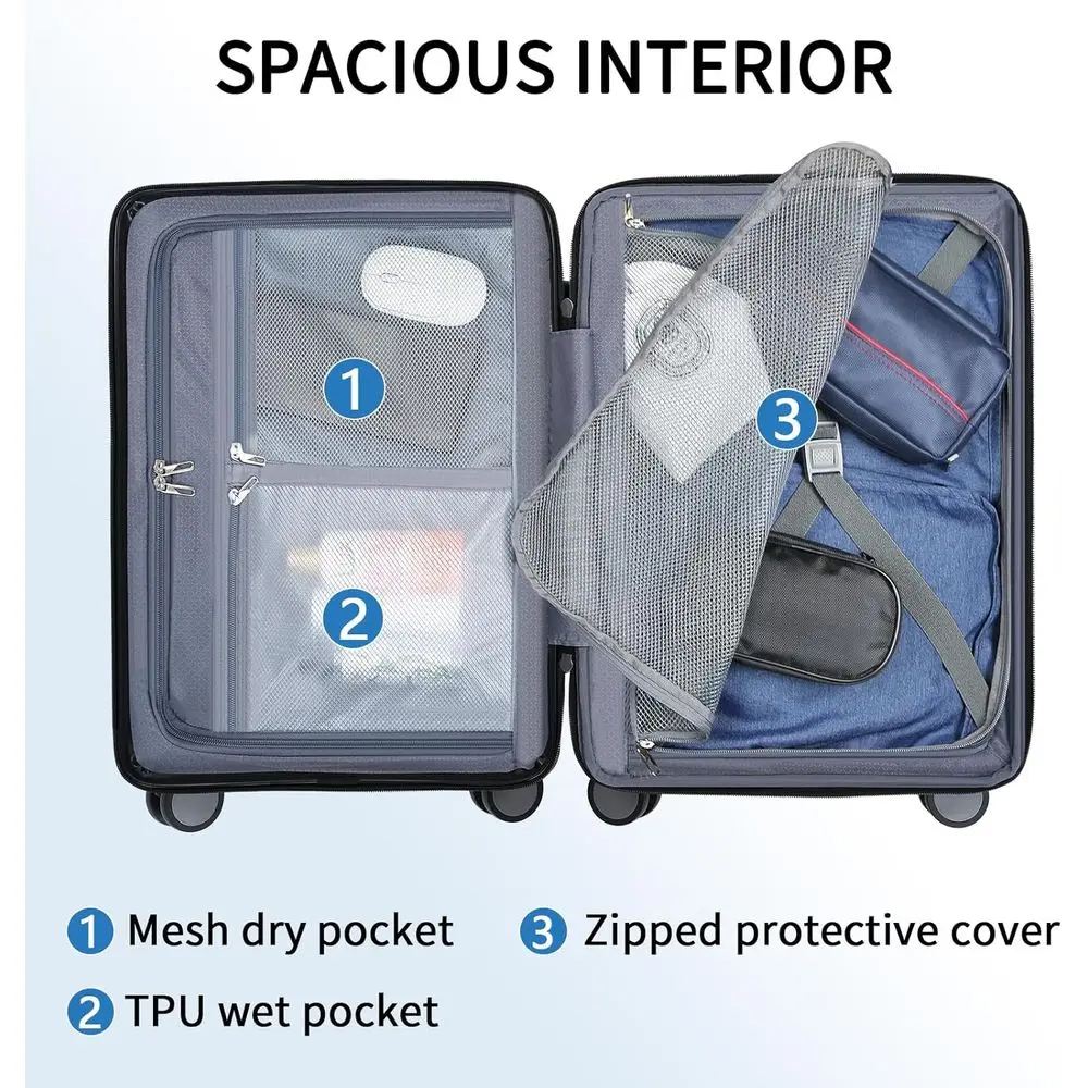 20 Expandable Hardside Carry-On Suitcase with TSA Lock, USB Port, and Front Pockets - Steel Grey