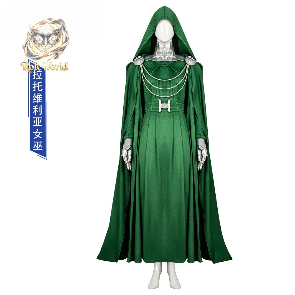 Latverian Witch Green Robe Cloak Cosplay Costume Latverian Witch Costume Women Full Set For Halloween Comic Con view 6