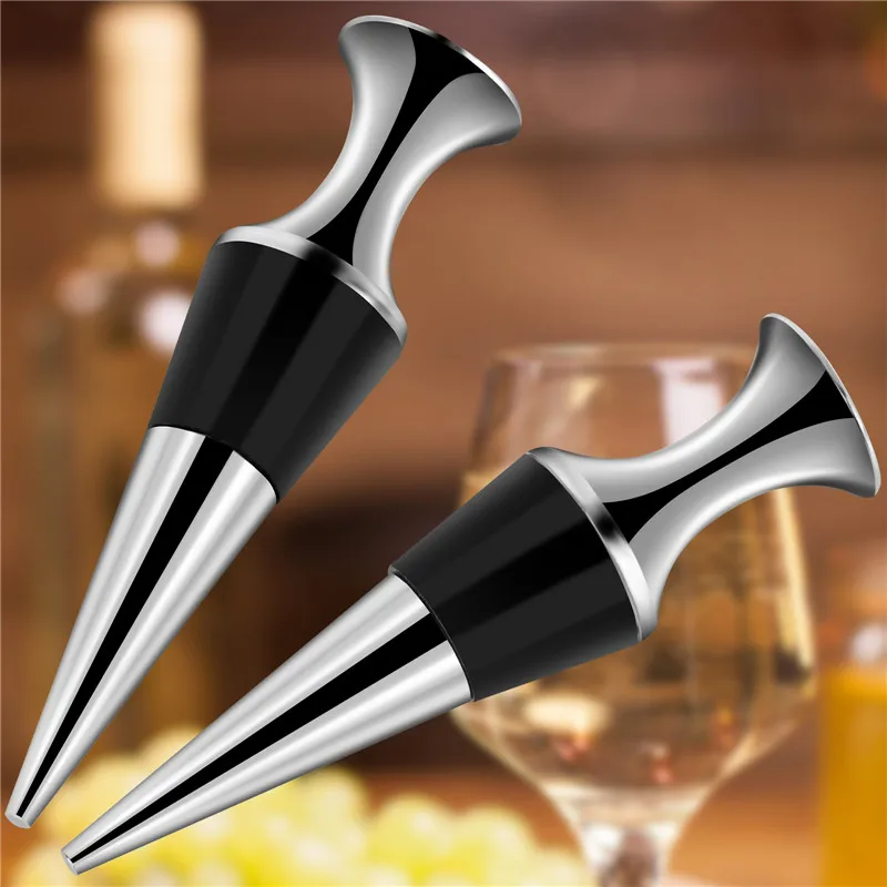 سدادة زجاجات محمولة من الفولاذ المقاوم للصدأ ، موفّرٍ قابل لإعادة الاستخدام ، سدادة فضّية ، ملحق بار ، مناسبات الزفاف ، 2 النبيذ لكل مجموعة