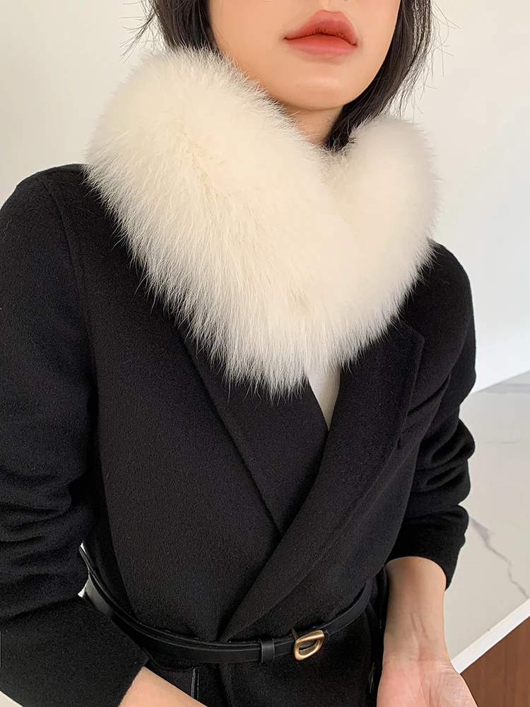 A mesma cachecol branco da Zhang Yuanying para o calor do inverno, lenço de raposa, versátil para mulheres, forro de pele de coelho, gola real