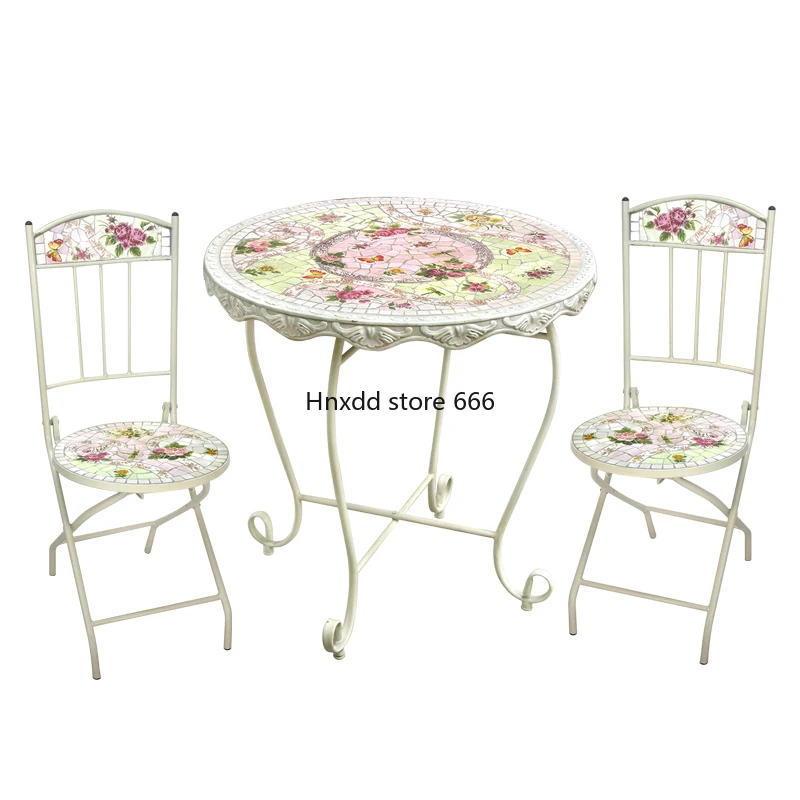 Outdoor courtyard pink rose pattern balcony table and chair combination